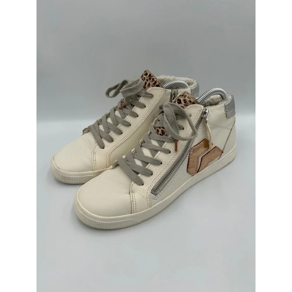 Dolce Vita Zina High Top Sneakers Ivory Leather Leopard Metallic‎ Womens 10